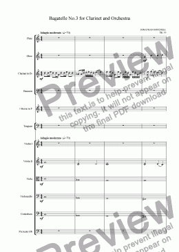 page one of Bagatelle No.3 for Clarinet and Orchestra