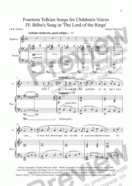 page one of Fourteen Tolkien Songs for Children’s Voices IV. Bilbo’s Song in ’The Lord of the Rings’