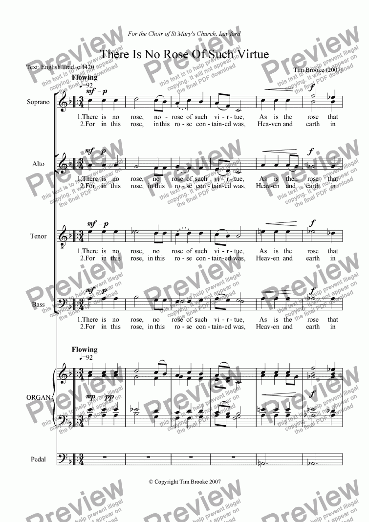 There Is No Rose Carol For Satb Choir And Organ Download Pdf File