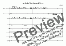 page one of Arrival of the Queen of Sheba for two Soprano Saxophones & String Orchestra