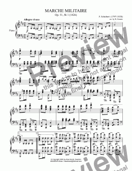 page one of Marche Militaire Op. 51 No. 1, for piano solo (concert version)