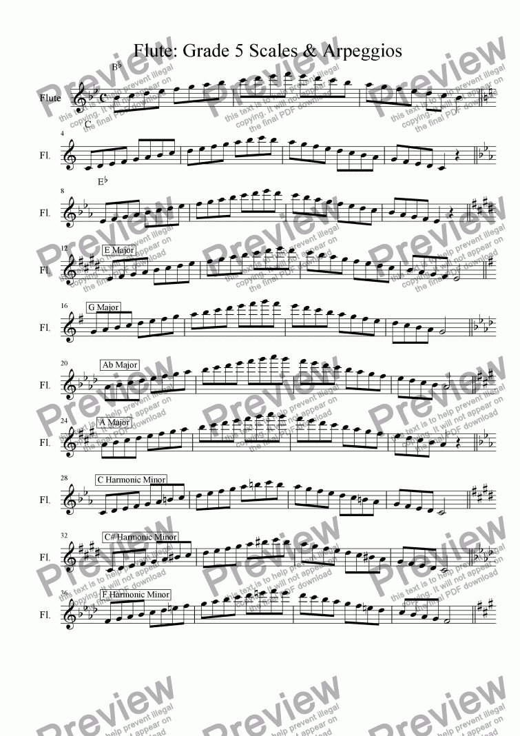 Flute - Grade 5 Scales and Arpeggios (ABRSM format) - Sheet Music PDF