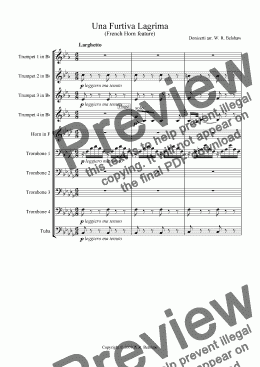 page one of Una Furtiva Lagrima (brass 10-piece)