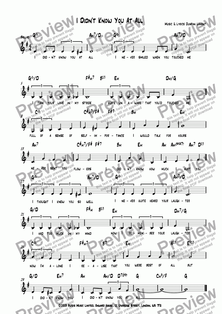 I Didn T Know You At All Vocal Download Sheet Music Pdf File