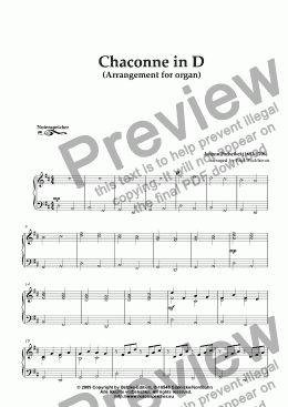 page one of Chaconne in D by J. Pachelbel (arrangement for the organ)