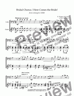 page one of Bridal chorus from Lohengrin - Here comes the bride! for cello and guitar