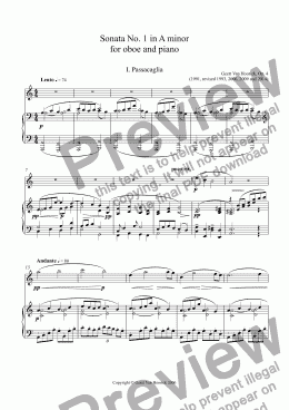 page one of Sonata No. 1 in A minor for oboe and piano, Op. 4 - I. Passacaglia