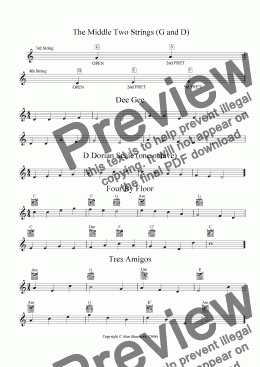 page one of The Middle Two Strings (Music Reading Exercises for Guitar in 1st Position)