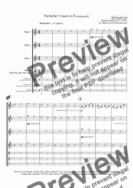 page one of Pachelbel's Canon for oboe quartet