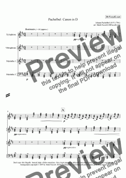 page one of Pachelbel's Canon for percussion quartet or percussion ensemble