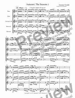 page one of Vivaldi Autumn arr. wind quintet