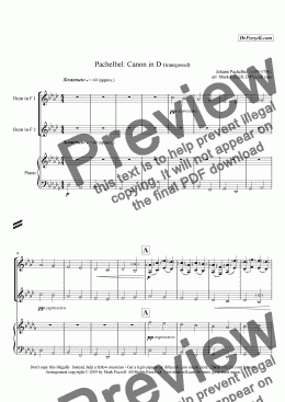 page one of Pachelbel's Canon for horn in F duet (French horn) + piano