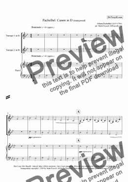 page one of Pachelbel's Canon for trumpet duet + piano