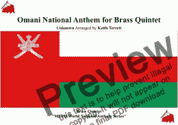 page one of Omani National Anthem (as-Salām as-Sultānī (Arabic: نشيد السلام السلطاني‎,) for Brass Quintet (MFAO World National Anthem Series)