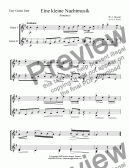 page one of Romance from Eine kleine Nachtmusik for easy guitar duet