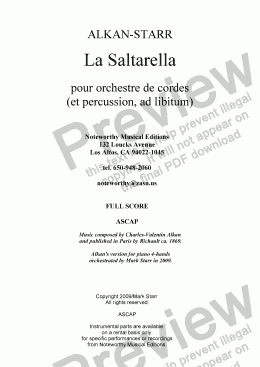 page one of ALKAN - STARR; La Saltarella, for string orchestra (with optional percussion)