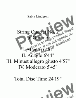 page one of String Quartet No. 2 in G minor II. Adagio