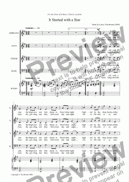 page one of It Started with a Star - carol for SATB & piano (or organ)