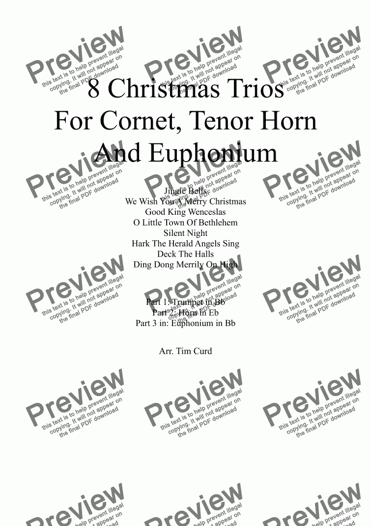 8 Christmas Trios For Cornet, Tenor Horn and Euphonium - Sheet Music