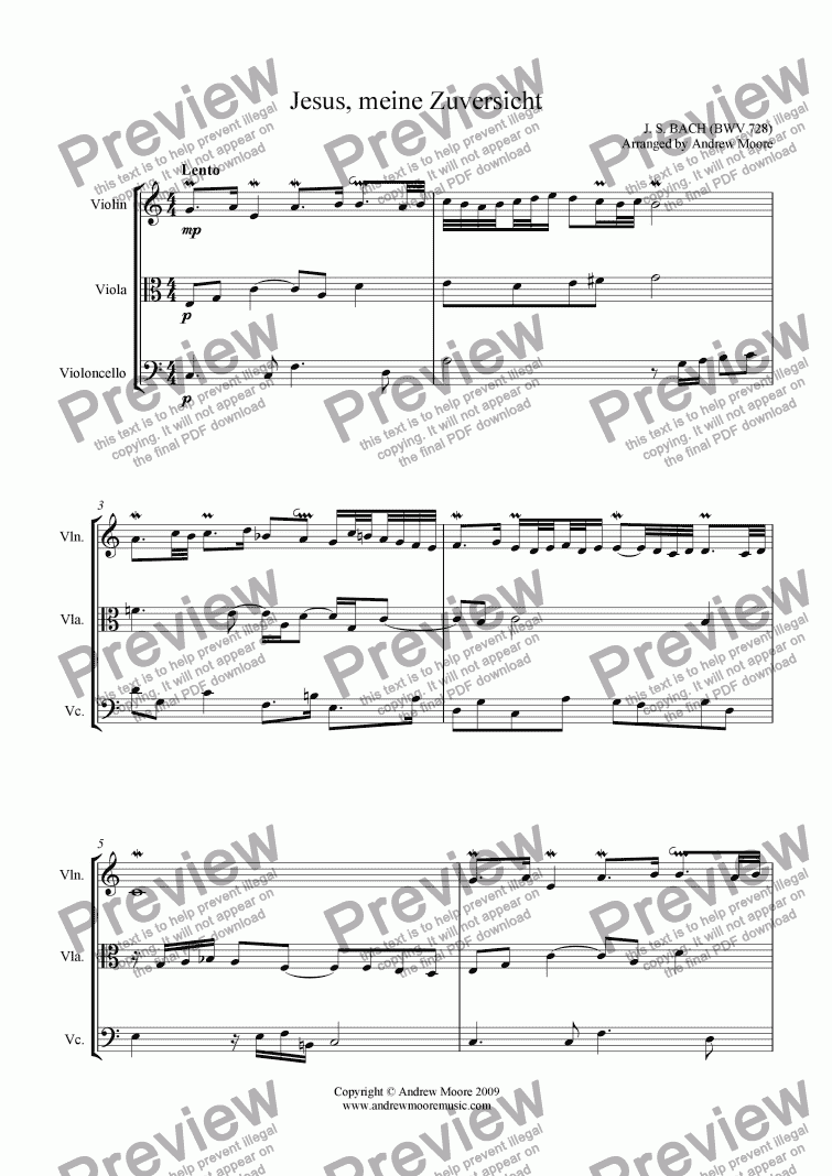 ’Jesus, meine Zuversicht’ (BWV728) arr. for String Trio - Sheet Music