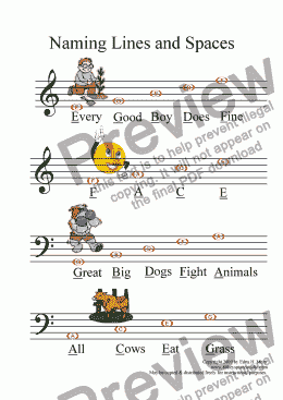 page one of Helpsheet: Treble & Bass Clef Staff Notes