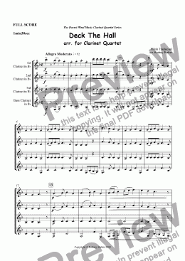 page one of Deck the Hall arr. for Clarinet Quartet
