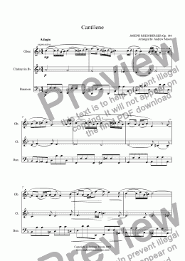 page one of ’Cantilene’ from Sonata No. 11 (op.148) arranged for Wind Trio