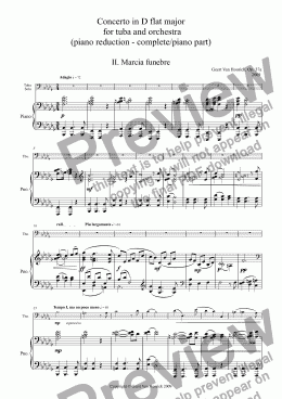 page one of Concerto in D flat major for tuba and orchestra (piano version), Op. 37a - II. Marcia funebre 