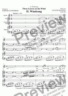 page one of Windsong (for soprano, flute, clarinet, piano)