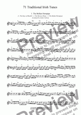 page one of 71 Traditional Irish Tunes with guitar chords (lead sheet)