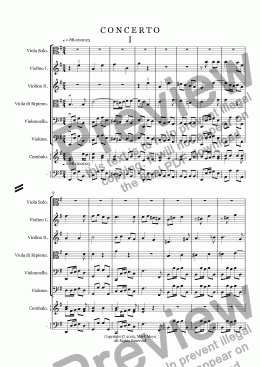 page one of Concerto (for viola with string orchestra and viola da gamba obbligato--first movement)