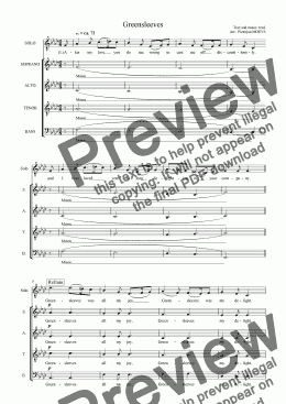page one of Greensleeves (for mixed choir)