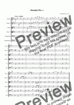page one of Albinoni Sonata No.1 for String Orchestra
