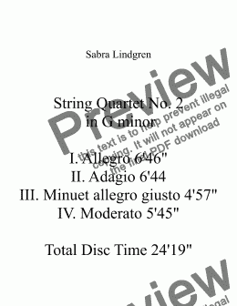 page one of String Quartet No. 2 in G minor III. Minuet allegro giusto