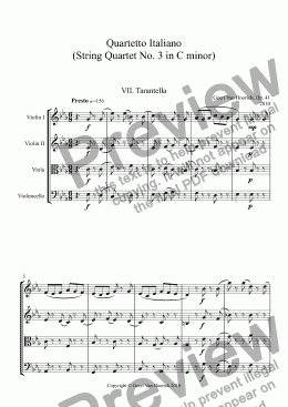 page one of Quartetto Italiano (String quartet No. 3 in C minor), Op. 41 - VII. Tarantella