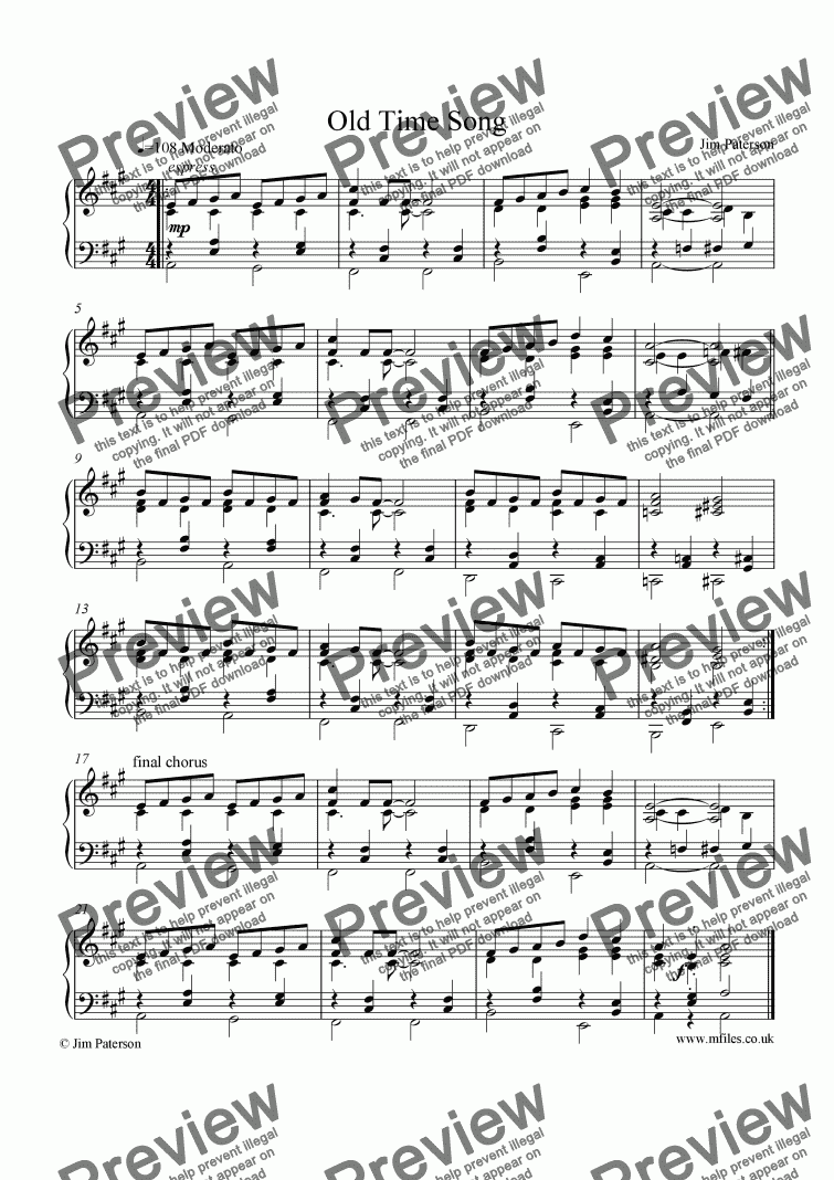 Old Time Song Download Sheet Music PDF file