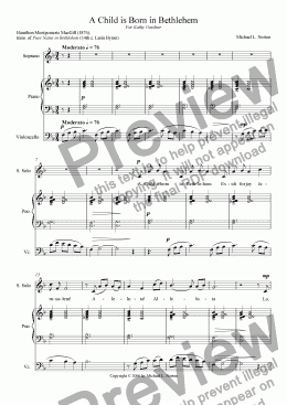 page one of A Child is Born in Bethlehem (Soprano, Piano, and Violoncello)