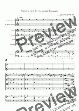 page one of Concerto No. 5 for two Descant Recorders