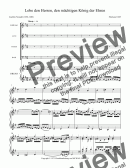 page one of Lobe den Herren (Praise the Lord, the Mighty King of Glory), for Choir SATB and Organ