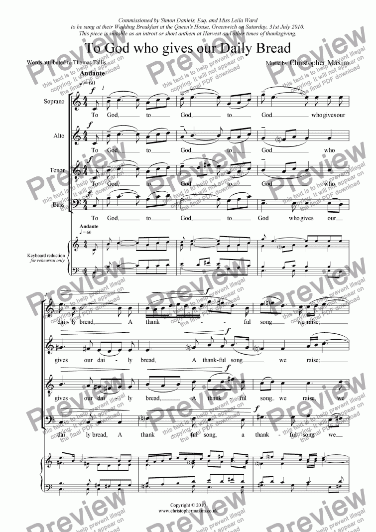 To God Who Gives Our Daily Bread Motet Download Sheet Music Pdf