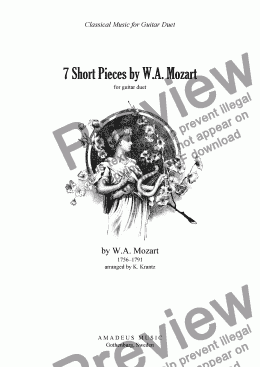 page one of Mozart for classical guitar duet, 7 short pieces