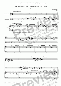 page one of Sonata in F for Clarinet, Cello and Piano
