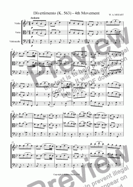page one of Divertimento for String Trio K.563 - 4th Movement - Andante
