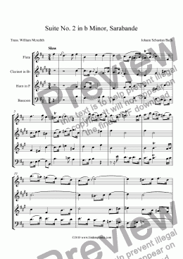 page one of Bach - Suite No. 2 in b, Sarabande