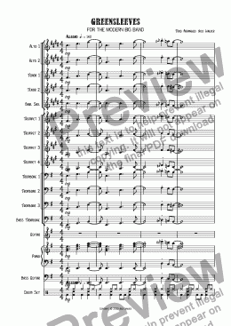 page one of Greensleeves - For the Modern Big Band