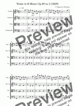 page one of CHOPIN - Waltz in B Minor Op 69 no 2 (arr String Quartet)