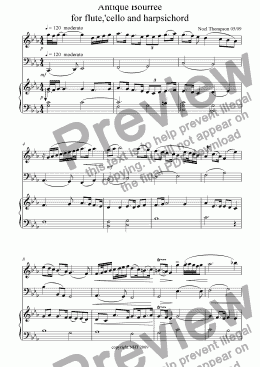page one of Bourree for flute, 'cello & harpsichord Improved version