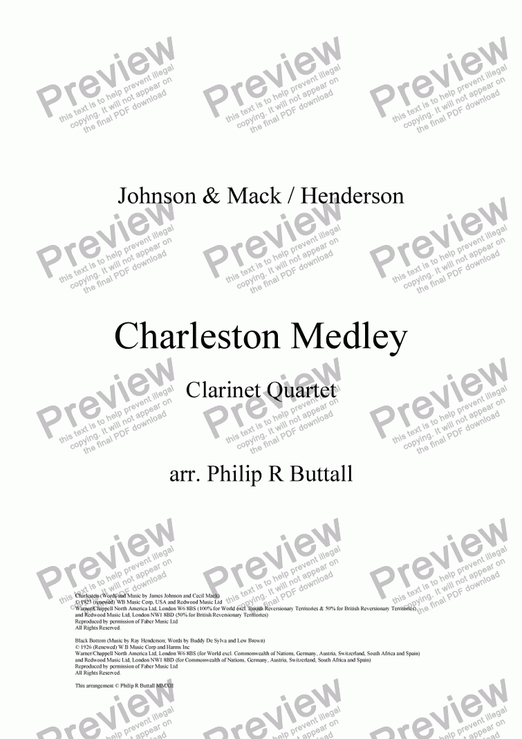 Charleston Medley (Clarinet Quartet) - Download Sheet Music PDF file