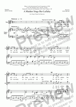 page one of Carol: A Maiden Sings Her Lullaby  (SATB & Organ)