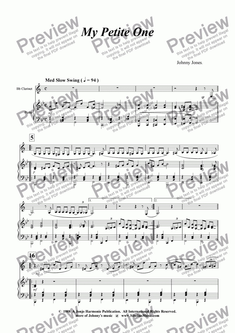 My Petite One Clarinet And Piano Download Sheet Music Pdf